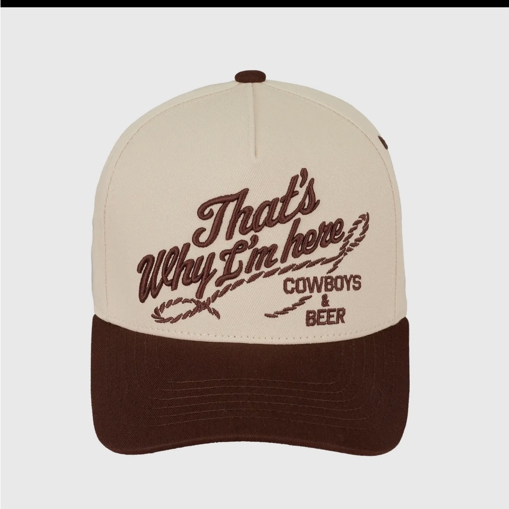 Cowboys & Beer Embroidered Trucker Baseball Hat Cream and Brown Cap
